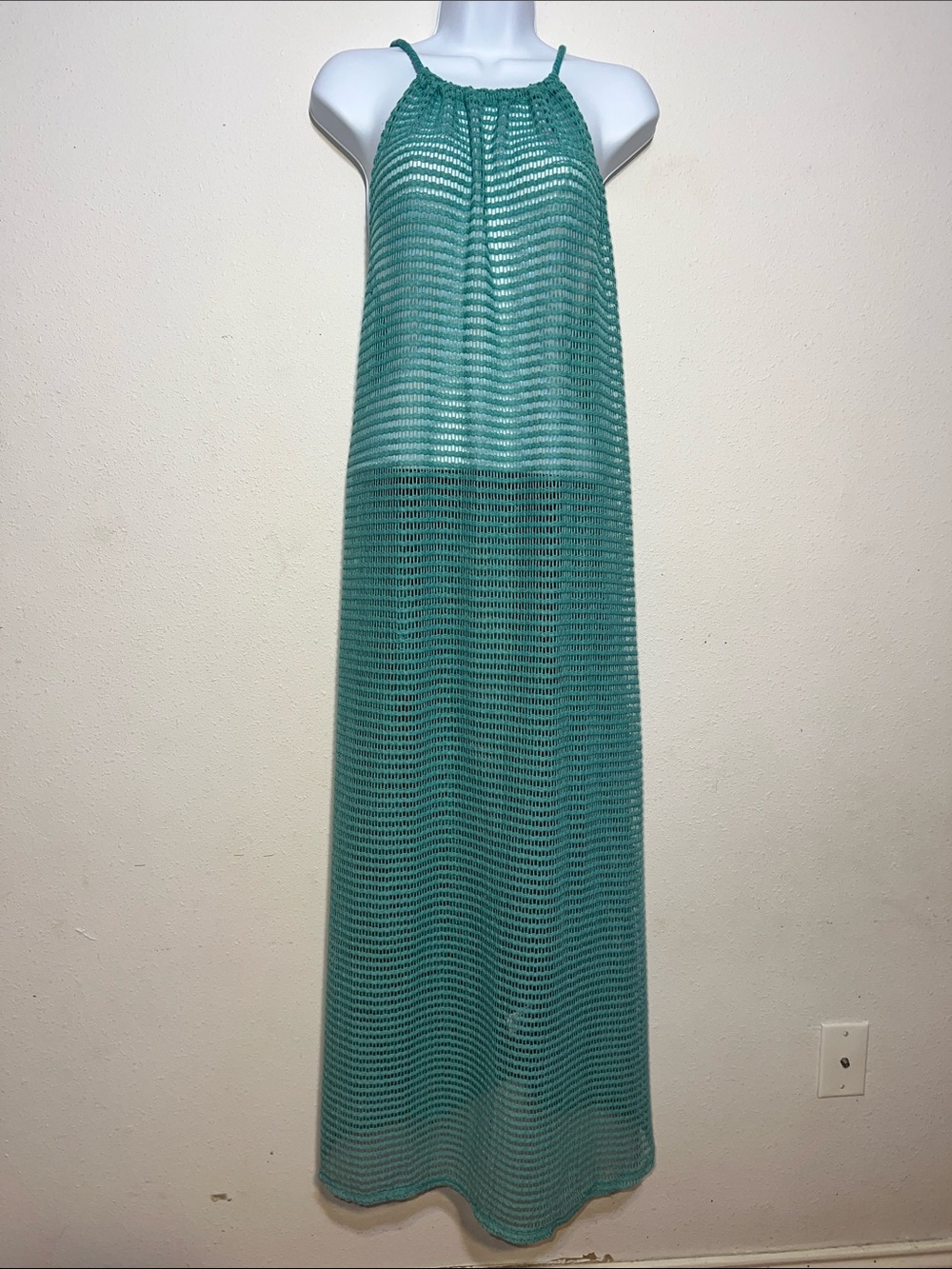 Haute Hippie Teal Crochet Maxi Beach Coverup Dress Size XL